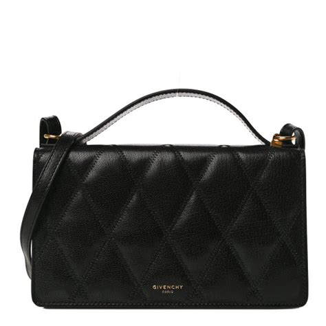 GIVENCHY Goatskin Quilted GV3 Strap Wallet Black